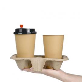 Disposable cup carrier two coffee cups holder Biodegradable paper holder 