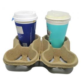 Disposable double two cup carrier Biodegradable paper 4 cups split 2 cups holder 